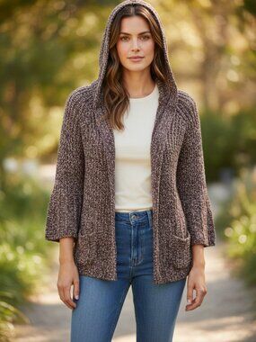 NEW BCBGMAXAZRIA Hoodie Sweater Plum & Chocolate Women's Cardigan SM